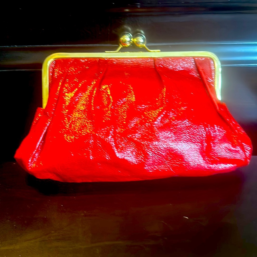Red golden bleu Italian clutch. Brand new, never used